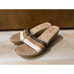 Anna Chelini Women's‎ Brown Multi Cork Wedge Sandal Made Italy Size 7-7.5